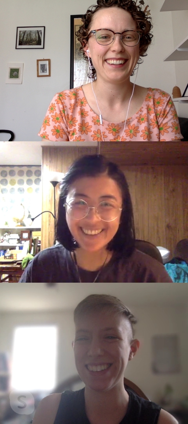 Allison, Karen, and Lena smile on Skype